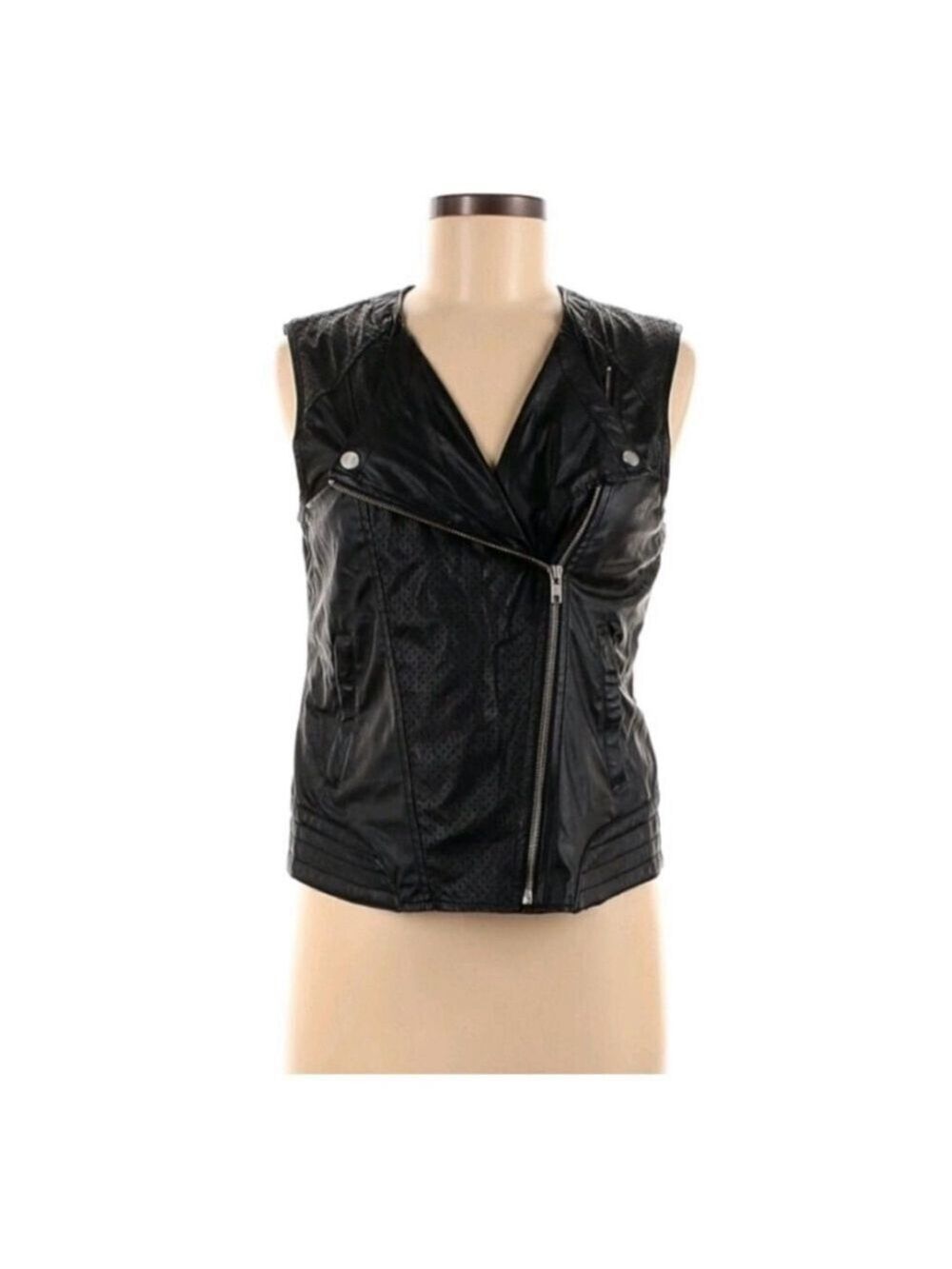 Sanctuary Black Vegan Leather Moto Vest Women’s Size M NWT